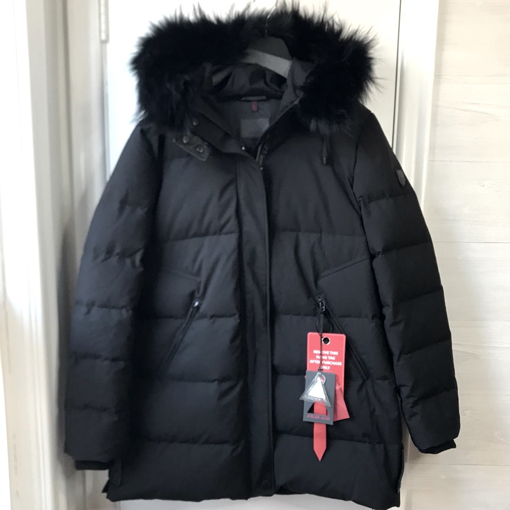 BWT Atelier Noir Rudsak | Black Duck Down Parka w/Fur And Leather Trims